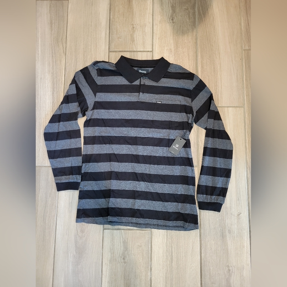 Brand New Brixton Richland Long Sleeve Polo Knit, Charcoal Heather/Black XL